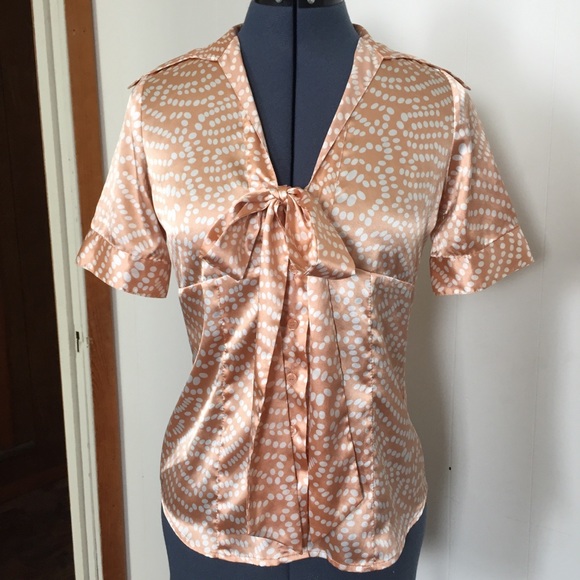 BCBGMAXAZRIA Tie Front Collared Polka Dot Top - Picture 1 of 6